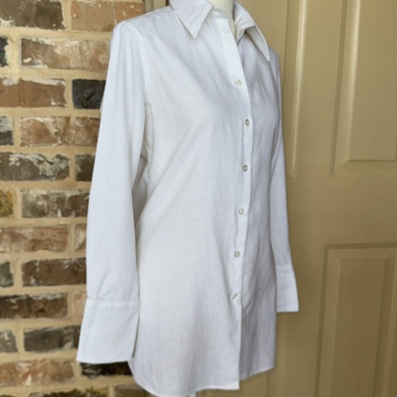 Pure Amici Classic White Linen Long Tunic Button Up Shirt Rounded Hem Sz S - Picture 8 of 16